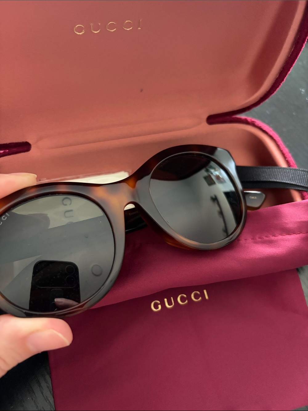 Gucci Tortoiseshell Sunglasses with Dark Lenses, hardly used!!!